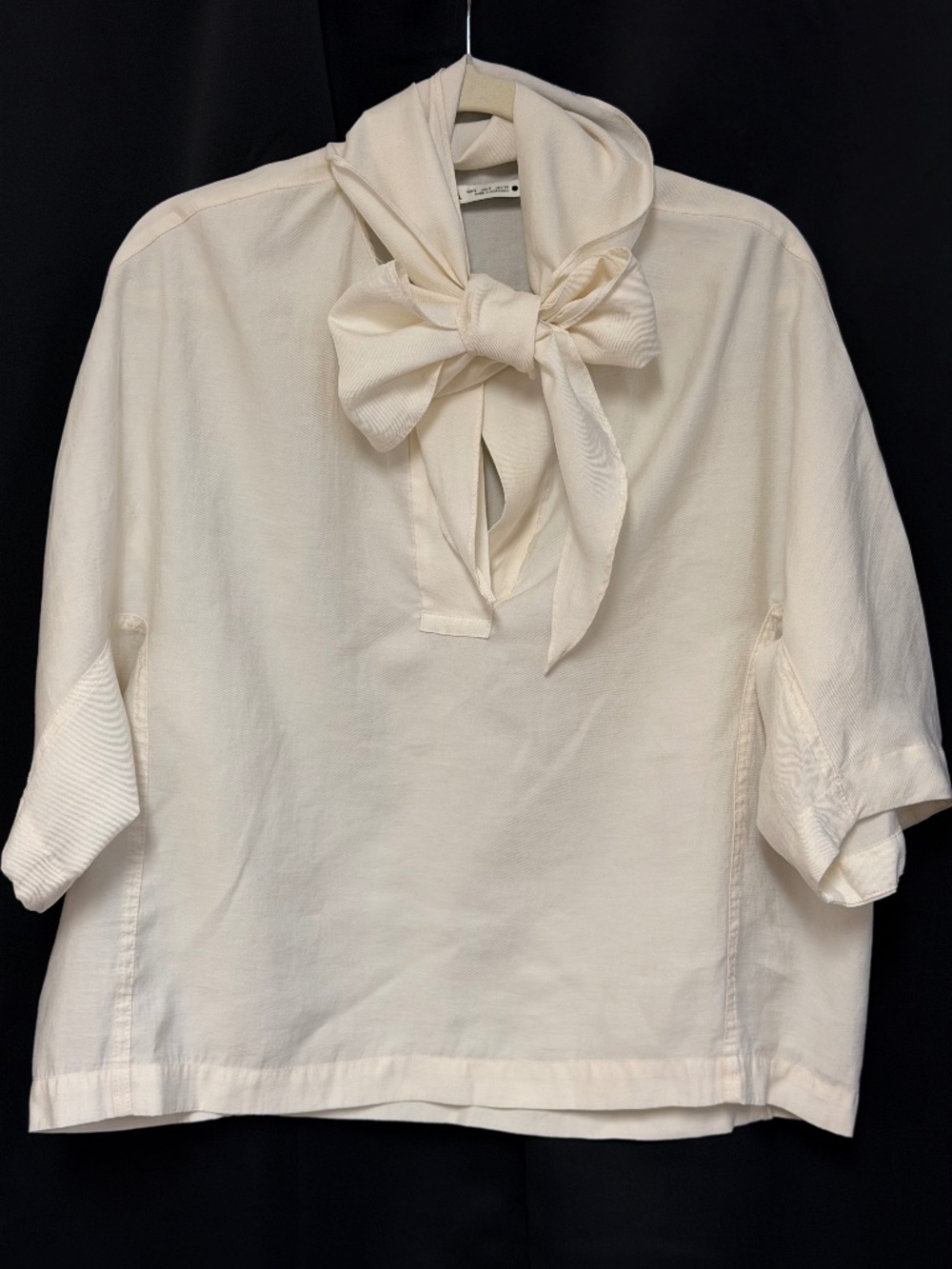 Ivory Oversized Bow Tie Neck Blouse Relaxed Quiet Luxury Top